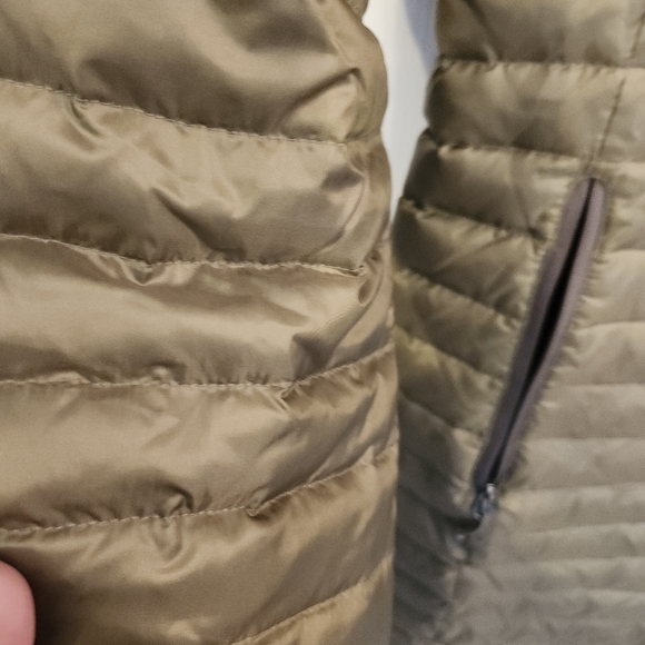 EDDIE BAUER MID LENGTH PUFFER DOWN ZIP HOODED JACKET BRONZE METALLIC WOMENS LG - Picture 5 of 16